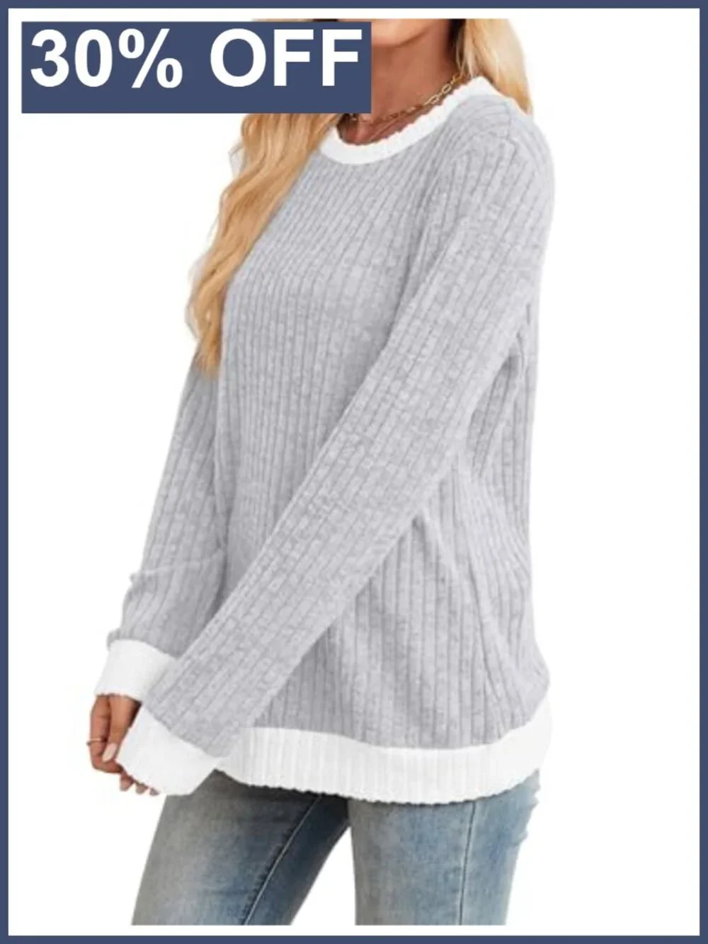 Sampeel Women's Long Sleeve Tunic Sweater Color Block Loose Fit Crewneck